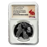 2023 1 oz Australia Lunar Series III - Year of the Rabbit .9999 silver proof coin (NGC PF70)